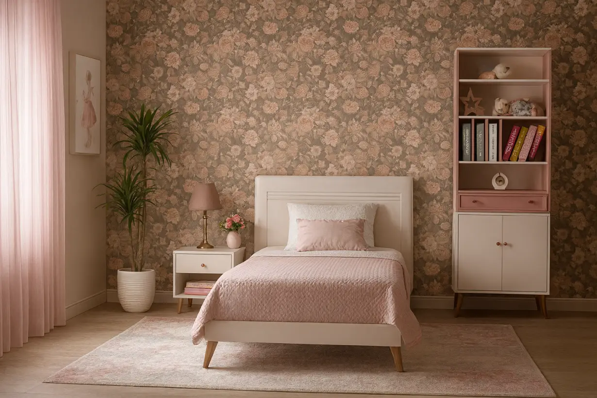 کاغذ دیواری اتاق خواب لاکچری دخترانه