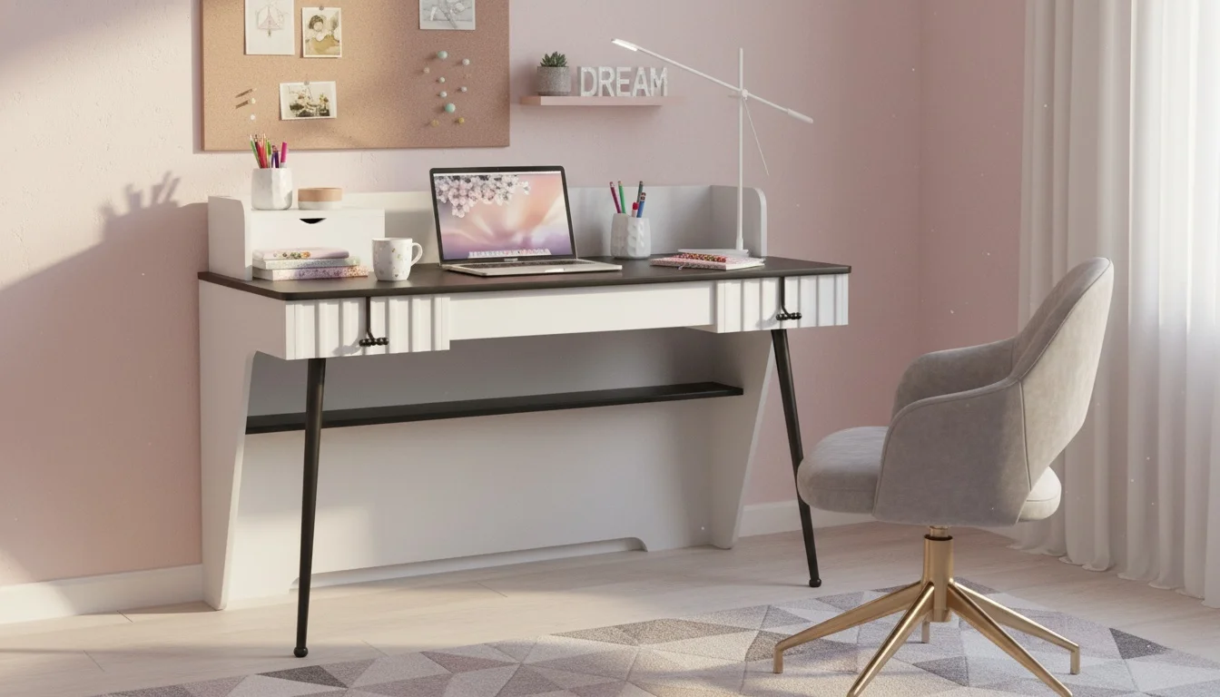 رنگ و ترکیب میز تحریر دخترانه مدرن